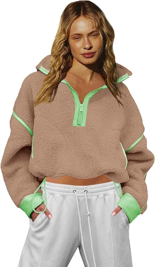 LAMISSCHE Womens Fuzzy Fleece Jacket Long Sleeve Half Zip Sweatshirt with Pockets Casual Sherpa P... | Amazon (US)