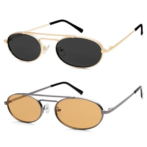 HERJOUR Oval Trendy Retro sunglasses Double bridge for women men 90S Narrow Vintage Small Sunnies AR81048 | Amazon (US)