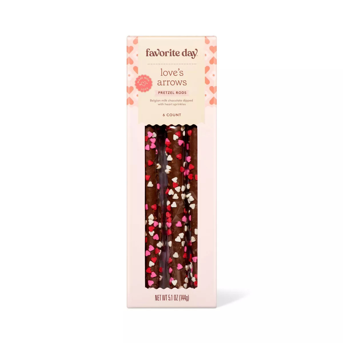 Valentine's Pretzel Rods Dipped in Belgian Milk Chocolate with Heart Quins - 4.4oz - Favorite Day... | Target
