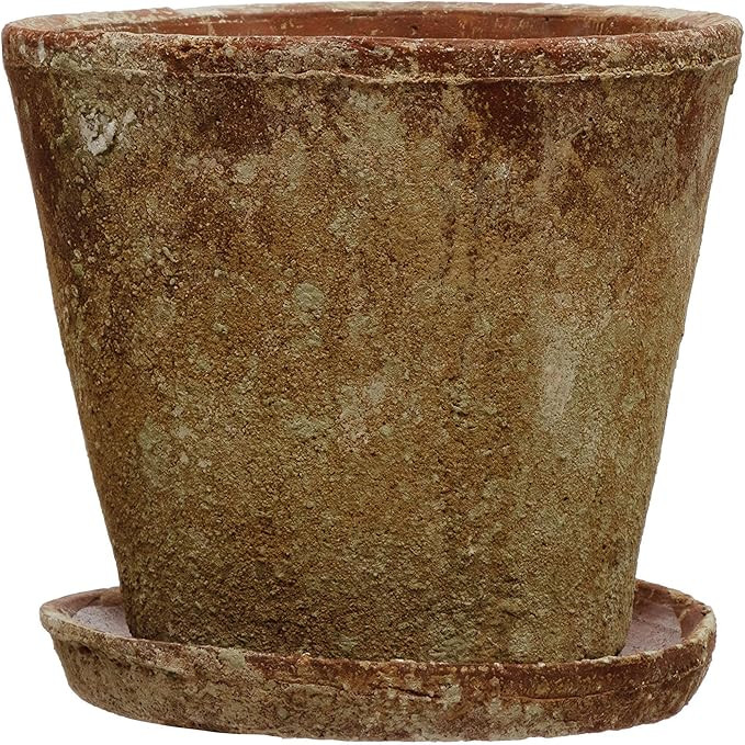 Creative Co-Op Cement Planter with Saucer, Distressed Terracotta Finish (Holds 8" Pot | Amazon (US)