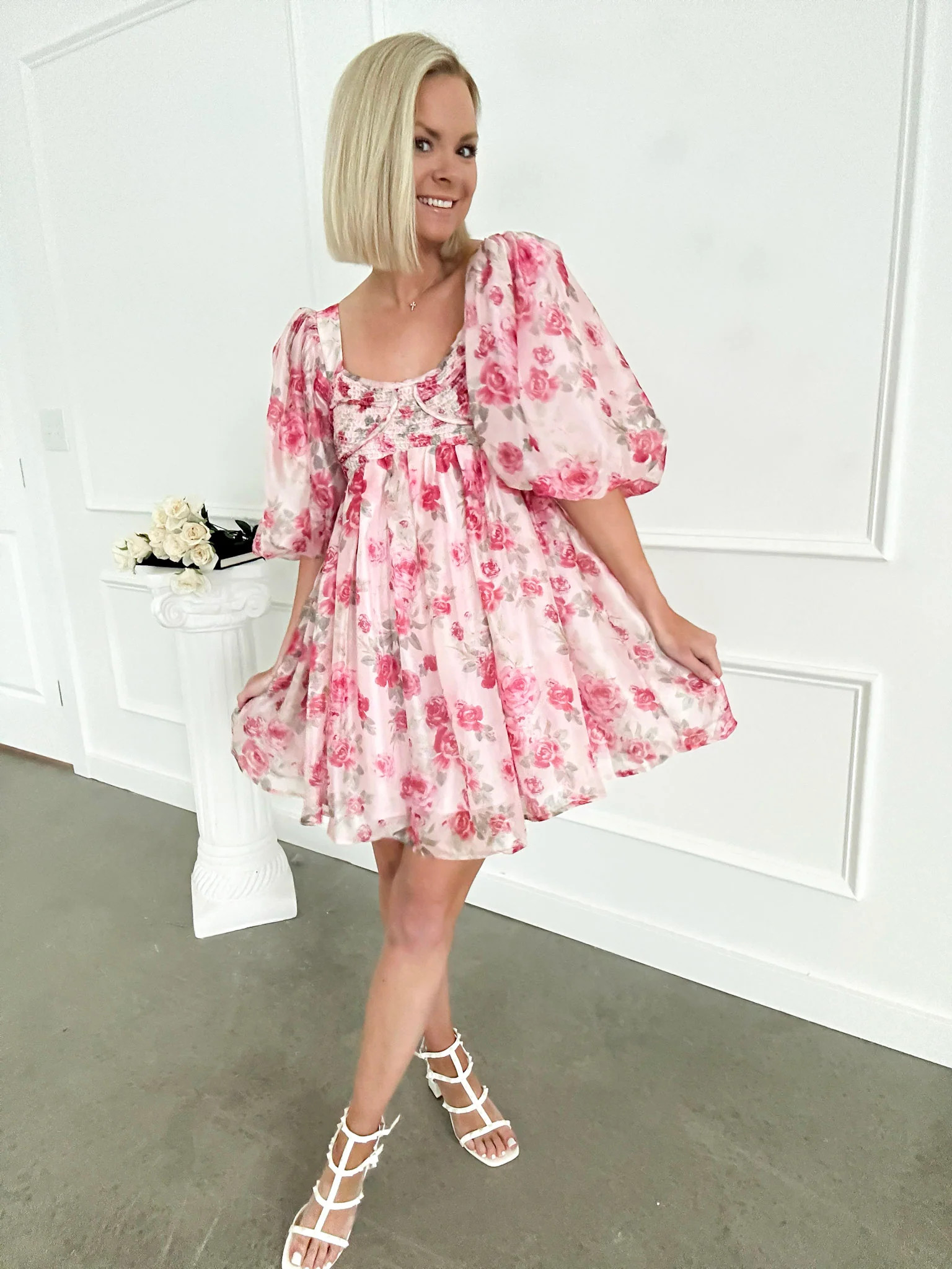 Paint The Town Pink Floral Smocked Mini Dress | Flourish in Frills