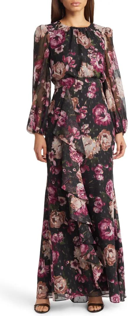 Floral Metallic Long Sleeve Maxi Dress | Nordstrom