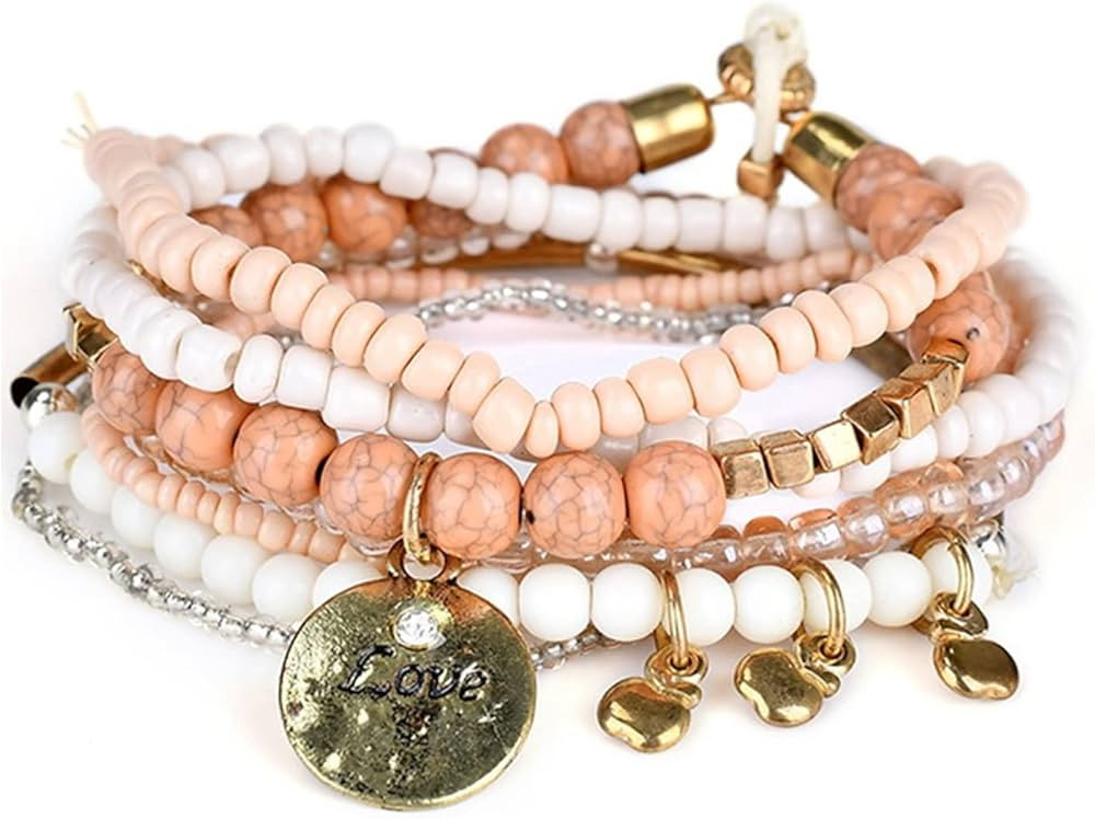 MengPa Beaded Bracelets for Women Trendy Stacks Boho Bead Bracelet Pack Friendship Jewelry | Amazon (US)