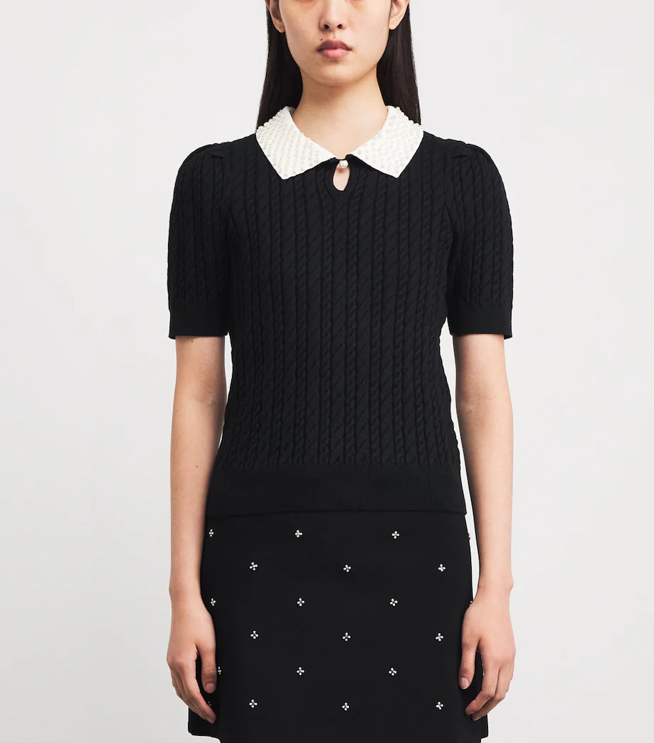 Cotton-Wool-Blend Cable-Knit Pearl-Collar Sweater | Harrods