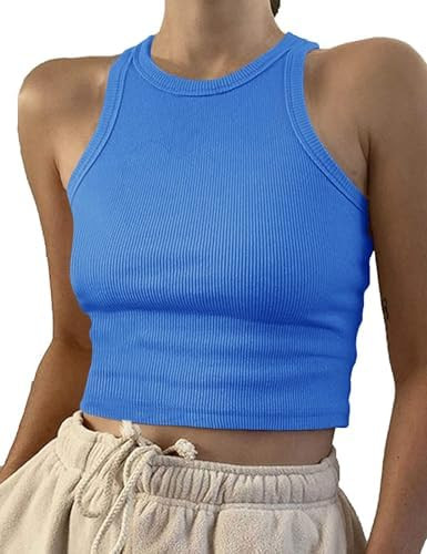 Artfish Women Casual Basic Sleeveless High Neck Rib-Knit Y2k Crop Tank Top | Amazon (US)