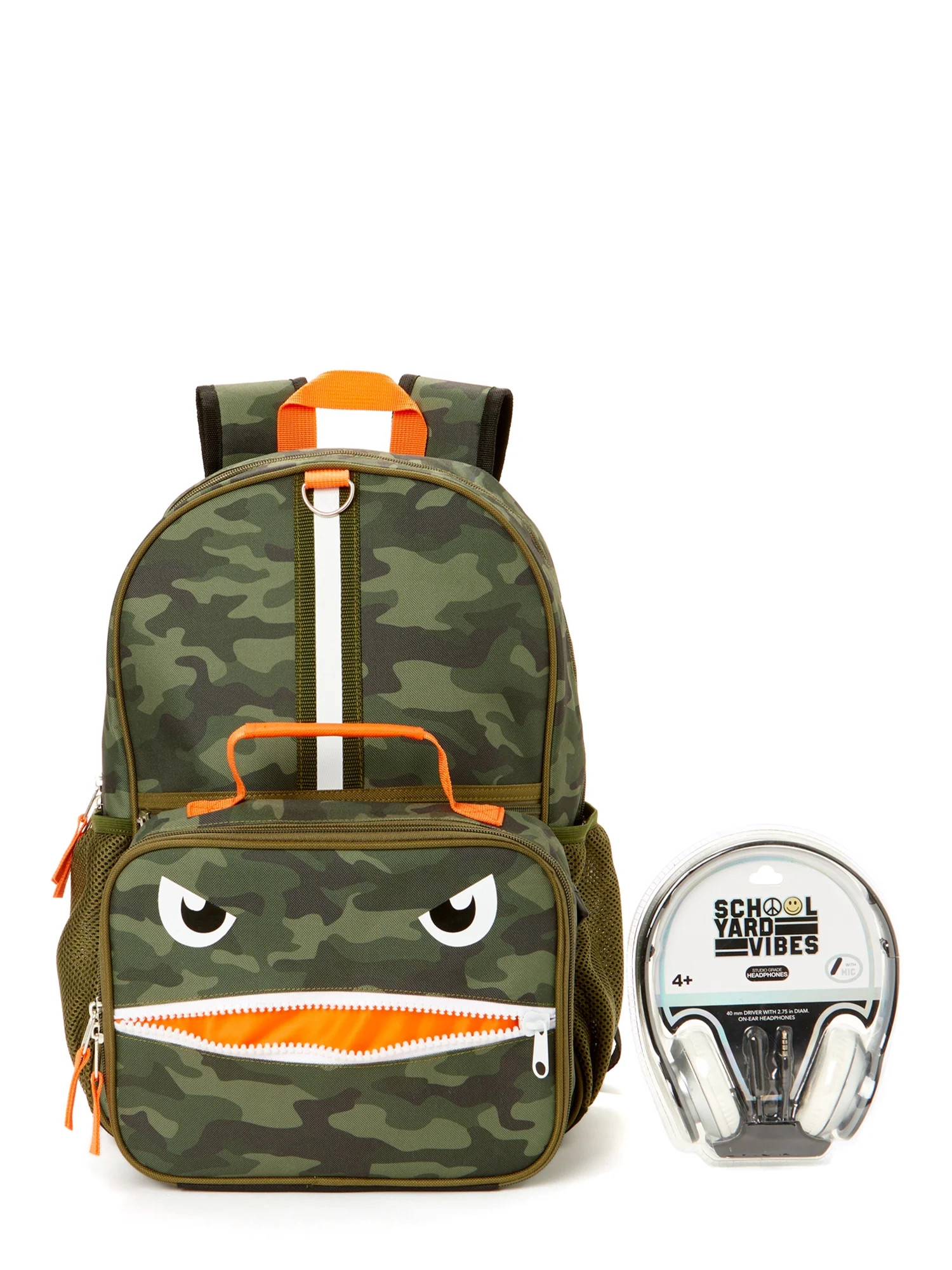 Schoolyard Vibes Camo Boys 16" 3 Piece Headphone with Lunch Kids Backpack Set, Green | Walmart (US)