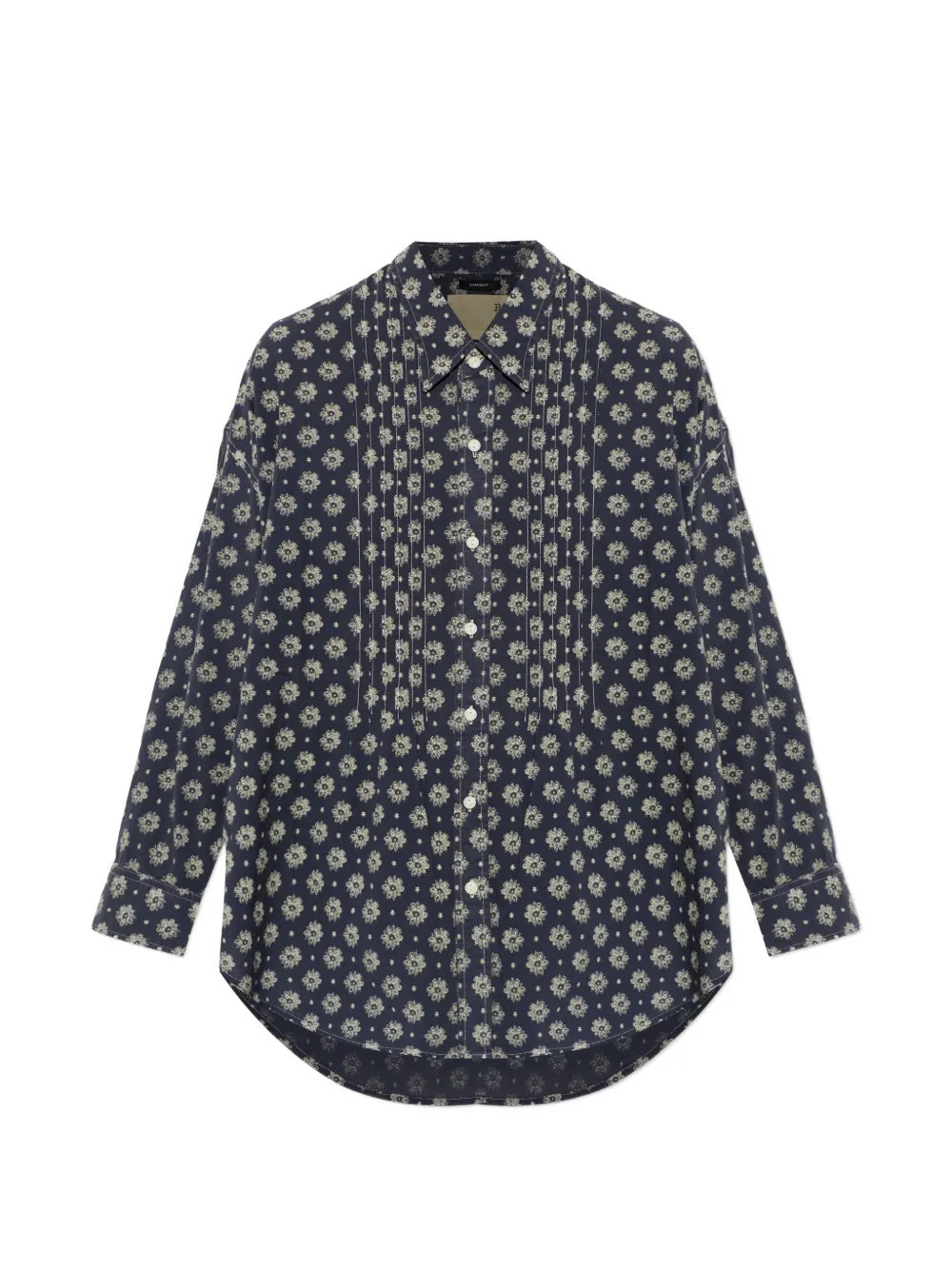 R13 pintuck-details drop-neck floral-print cotton shirt - Blue | Farfetch Global