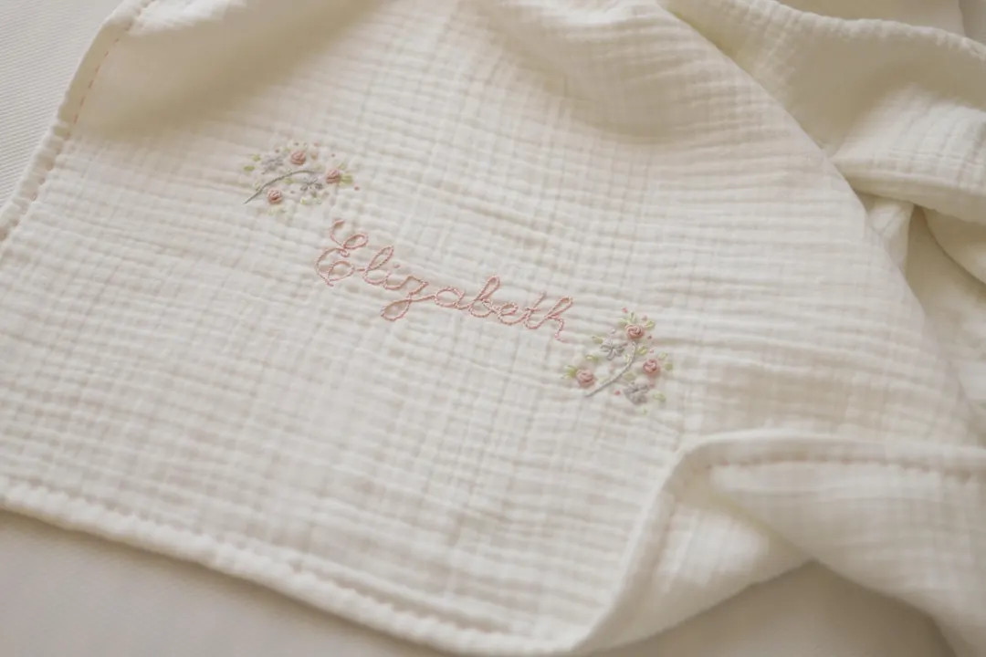 Named Embroidered Baby Blanket, 8 Layer Muslin With Hand Embroidery Baby Blanket, Baby Swaddle, M... | Etsy (US)