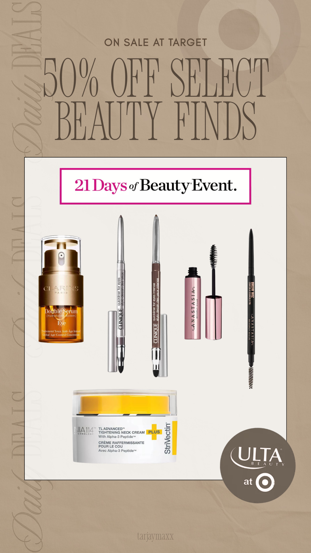 TODAY’S 50% OFF beauty deal at Target!! Select favorites from Anastasia Beverly Hills, Clarins, Clinique & StriVectin are half off for the 21 Days of Beauty event — such a good time to stock up.
spring outfits 2026, date night outfits, easter basket stuffers, vacation outfits beach, easter dress women, st patricks day outfit women, spring dresses, work outfits, plus size fashion, spring break outfits, ulta beauty at target, target beauty deals, 21 days of beauty, makeup sale, skincare sale, target finds 

 #LTKmorningroutine #LTKselfcare #LTKBeauty