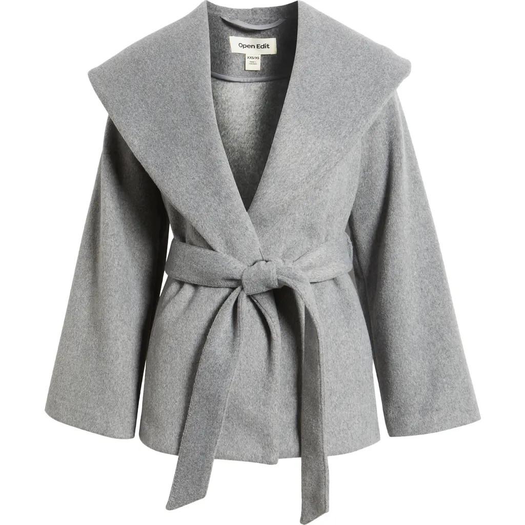 Open Edit Wrap Robe Coat in Grey Heather at Nordstrom, Size Large | Nordstrom