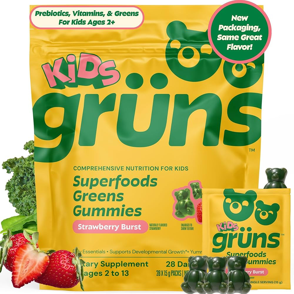 Gruns Multivitamin for Kids, Super Greens Gummies, Superfood Gummy Bears with 20+ Vitamins & Mine... | Amazon (US)