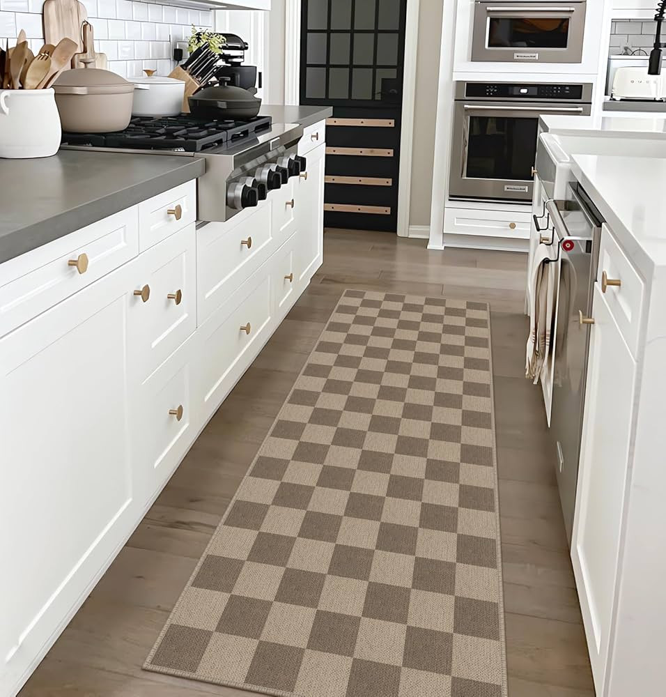 Easy Jute Checkered Runner Rug, 2x6 Brown Modern Washable Rugs Runner for Hallway Non-Slip Kitche... | Amazon (US)