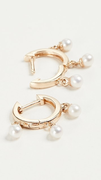 14k Gold Trio Pearl Huggie Earrings | Shopbop