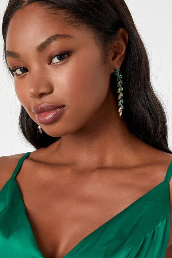 Fabulous Growth Green Ombre Rhinestone Leaf Drop Earrings | Lulus (US)