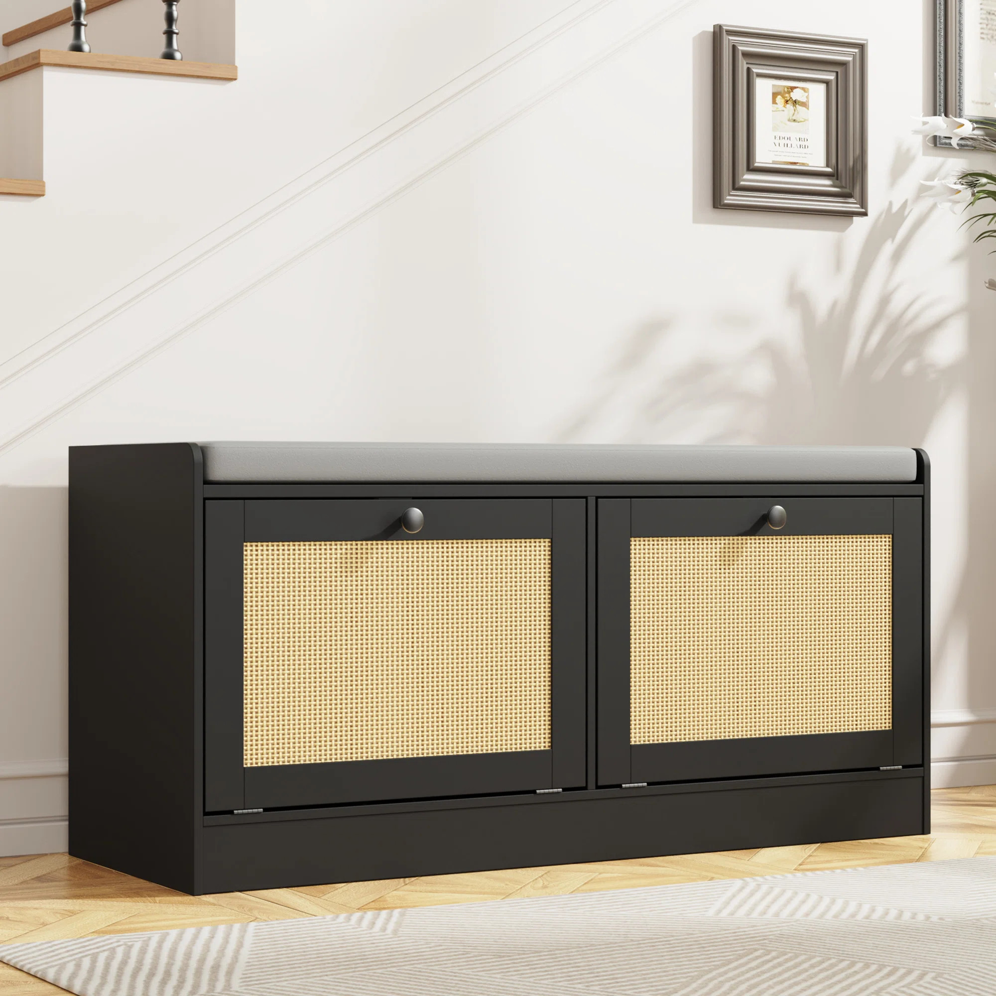 Bay Isle Home\u2122 Rattan Shoe Bench Fit Up To Shoe Size 16, Boho Entryway Bench With Storage Ca... | Wayfair North America