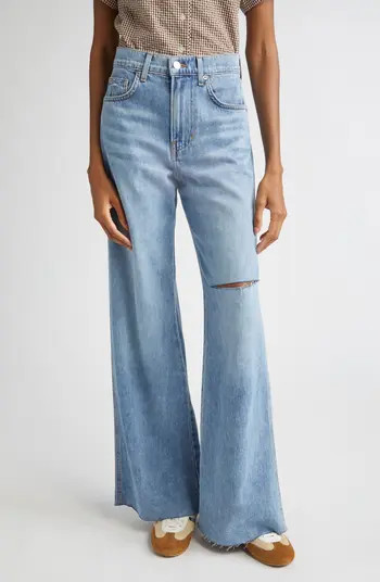 Veronica Beard Kasey Ripped Raw Hem Mid Rise Wide Leg Jeans | Nordstrom | Nordstrom
