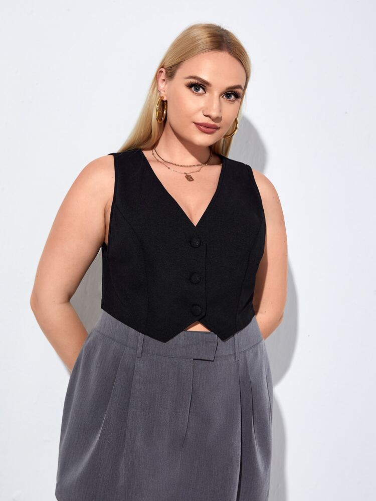 Plus Button Front Vest Blazer | SHEIN