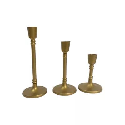 H for Happy™ 3-Piece Aluminum Taper Candle Holder Set in Gold | Bed Bath & Beyond | Bed Bath & Beyond