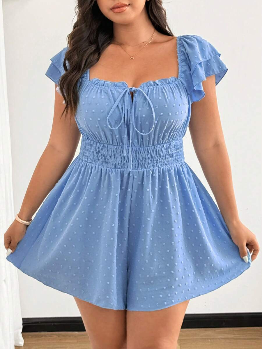 Sunnyshic Plus Size Women Cut-Out Detail Layered Ruffle Sleeve Jumpsuit, For Vacation & Daily Wea... | SHEIN