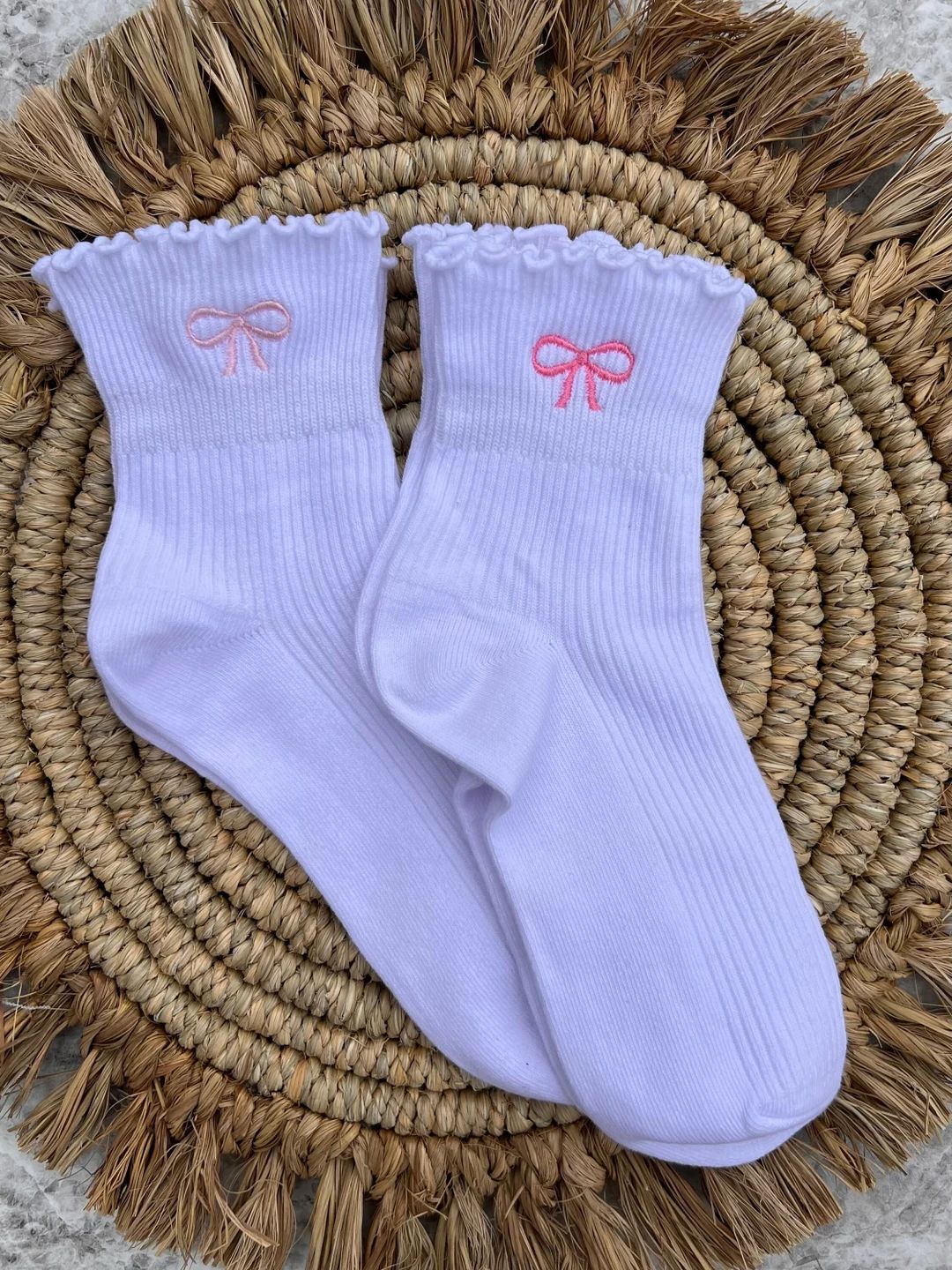 Embroidered Pink Bow Crew Socks, Coquette Crew Socks, Bow Crew Socks, Ribbon Crew Socks, Girly So... | Etsy (US)