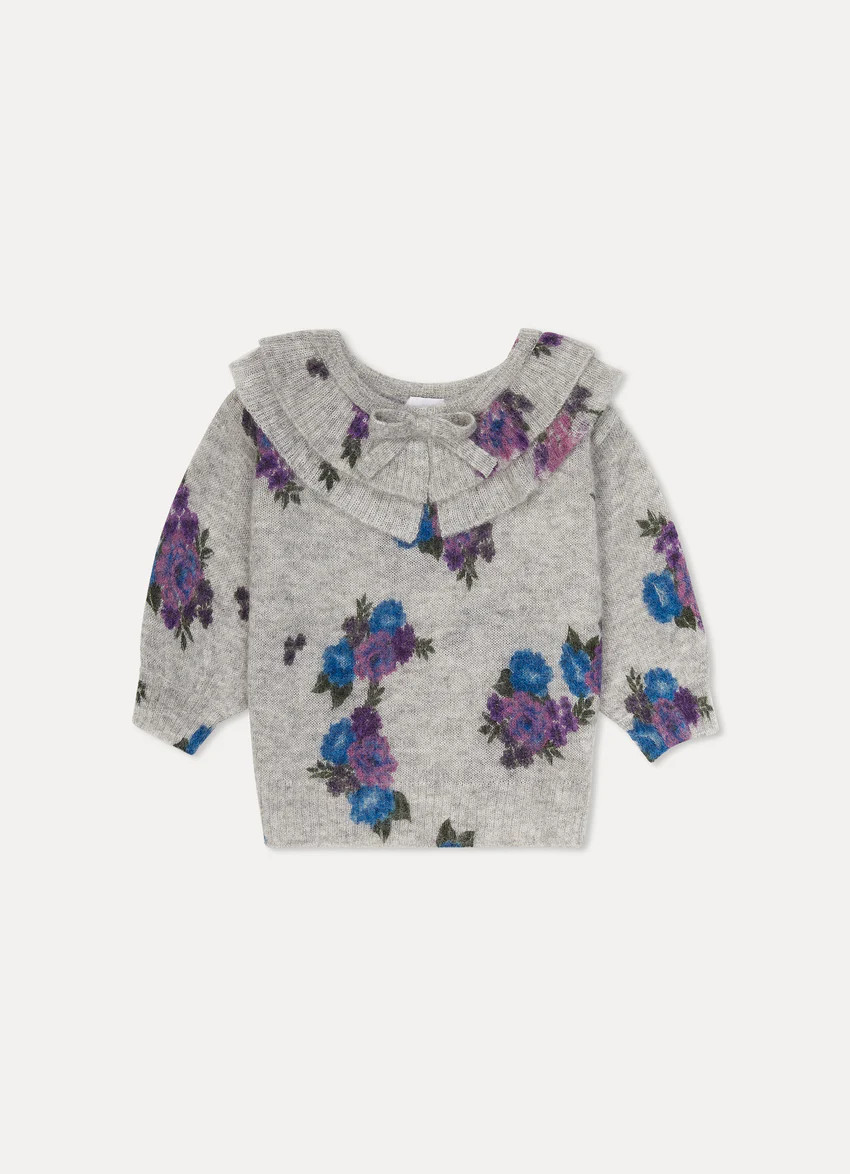 Kids Floral Ruffle Neck Sweater Gray Blue | Something Navy | Something Navy