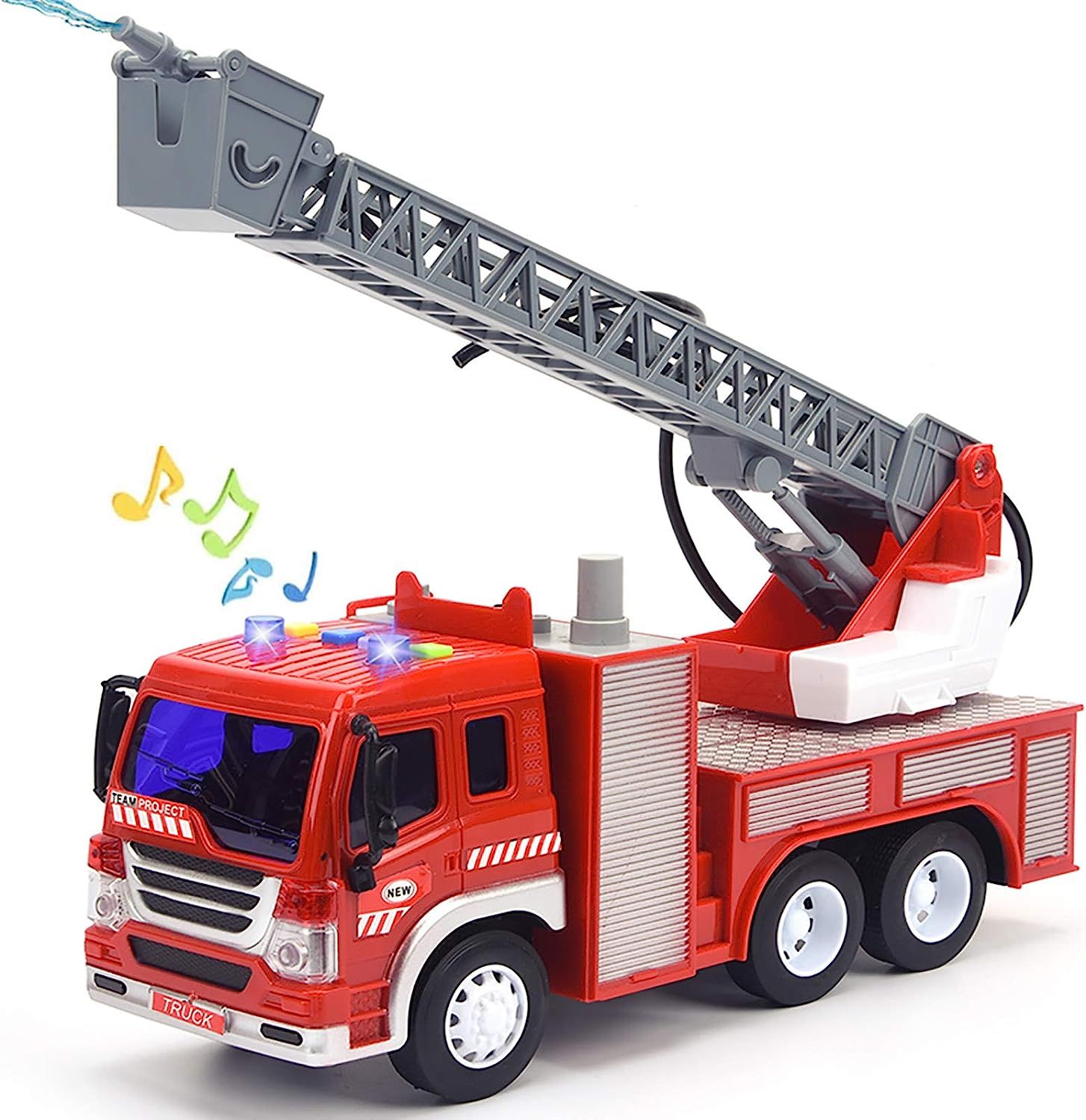 Fire Truck Toy with Lights and Sounds, 10.5" Friction Powered Car Fire Engine Truck with Water Pu... | Amazon (US)