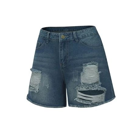 Female Denim Shorts High Waist Ripped Jeans Close-Fitting Pants | Walmart (US)
