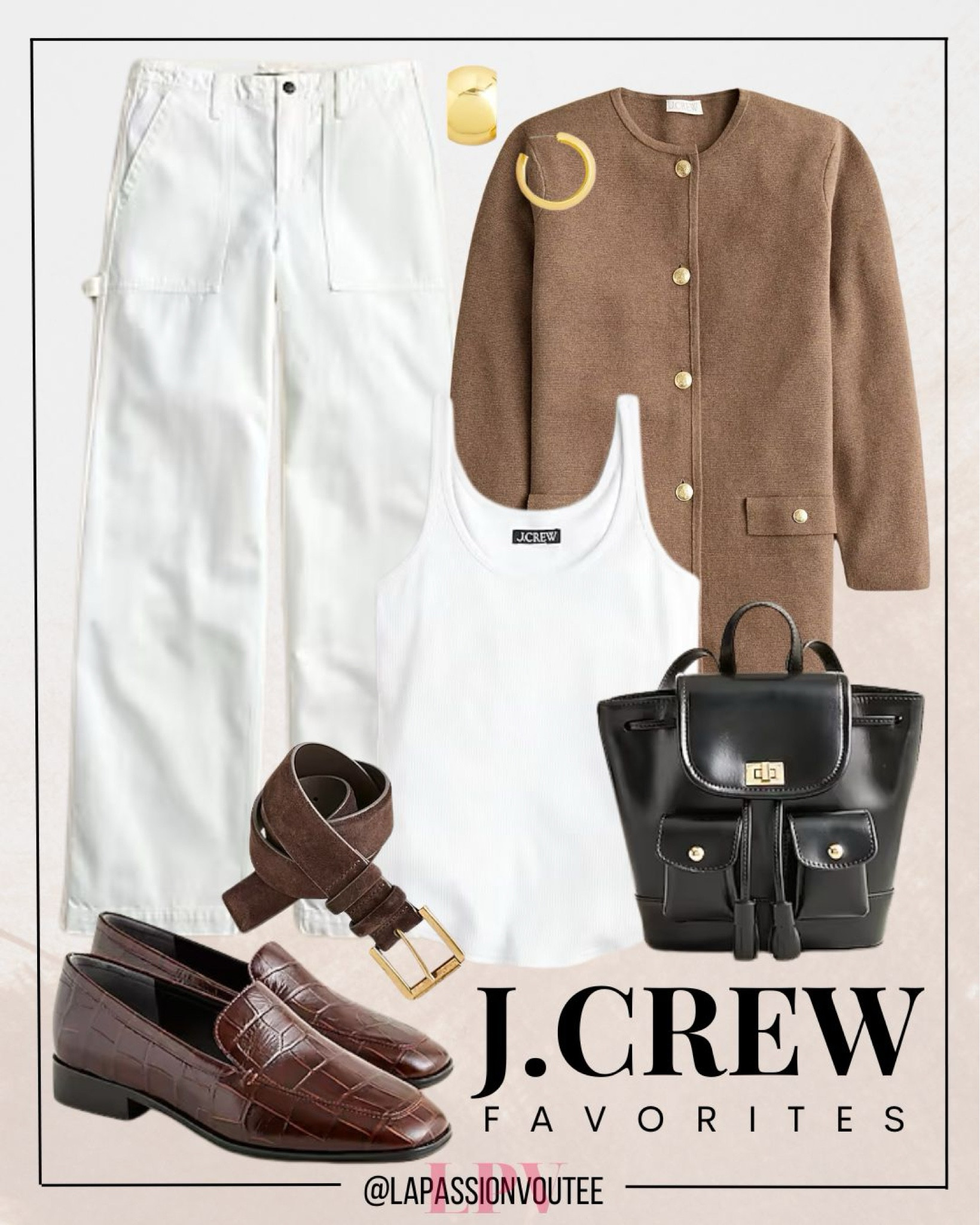 Create a timeless fall outfit with J.Crew essentials: a cozy sweater blazer, ribbed tank, and wide-leg pants. Accessorize with classic hoop earrings, a suede belt, and a sleek leather backpack. Finish off the look with effortlessly stylish loafers.

#LTKSaleAlert #LTKFallSale #LTKStyleTip