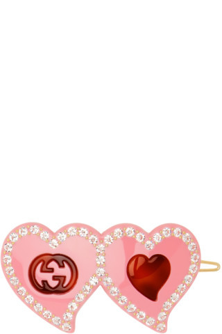 Pink GG Heart Hair Clip | SSENSE