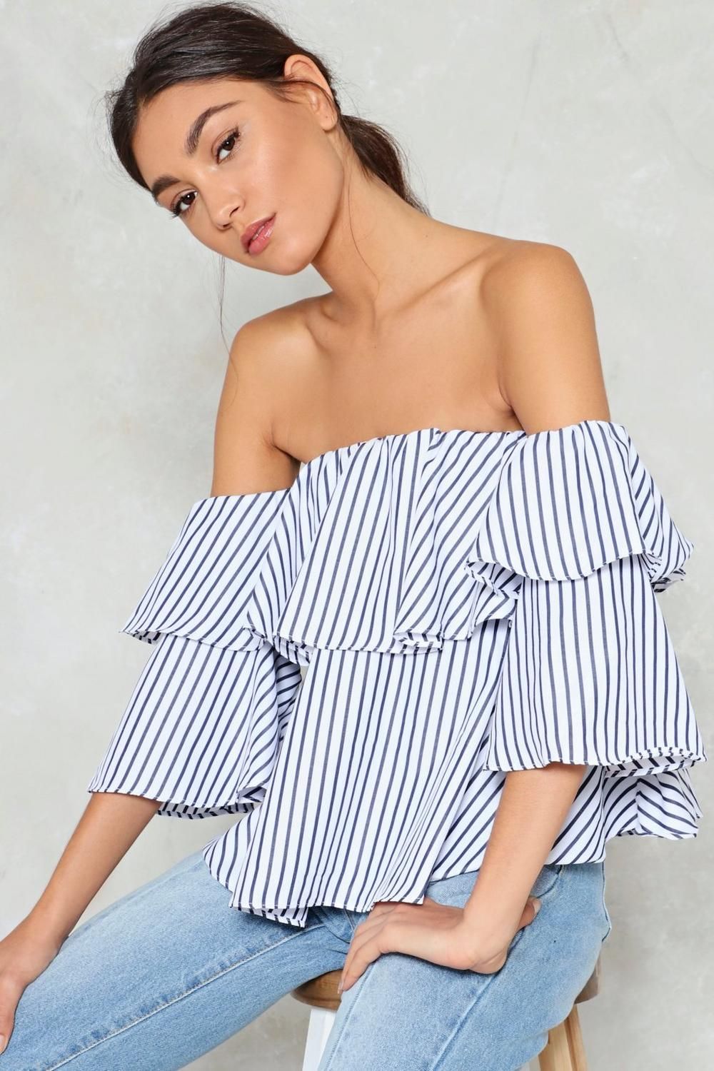 Play Your Cards Stripe Off-the-Shoulder Top | NastyGal (US & CA)