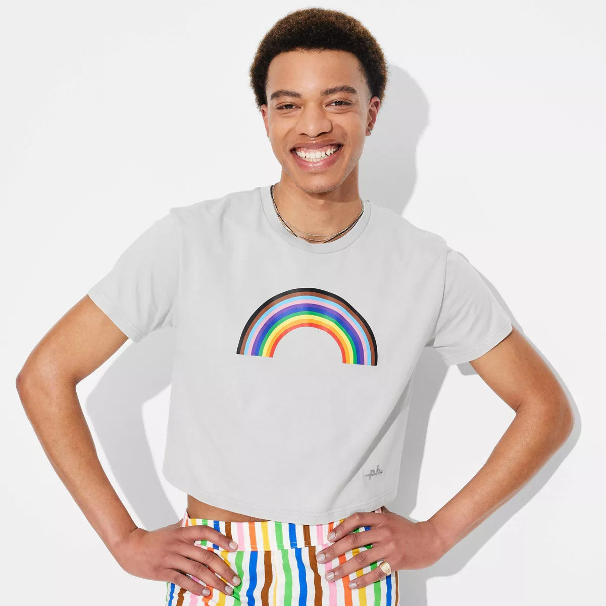 Pride Adult The PHLUID Project Short Sleeve Rainbow Cropped T-Shirt - Gray | Target