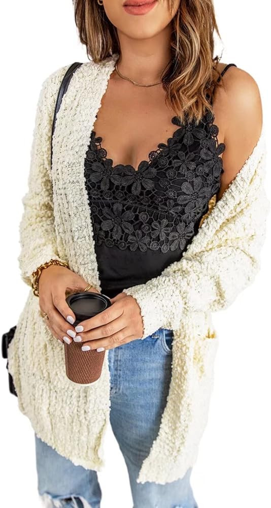 Dokotoo Womens 2023 Winter Soft Popcorn Sweater Cardigans Outerwear Coats with Pockets | Amazon (US)