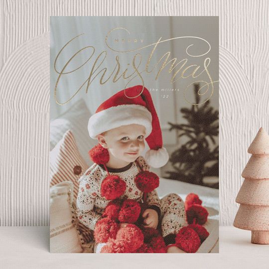 "Christmas Hand Lettering" - Customizable Foil-pressed Holiday Cards in White by Orasie. | Minted