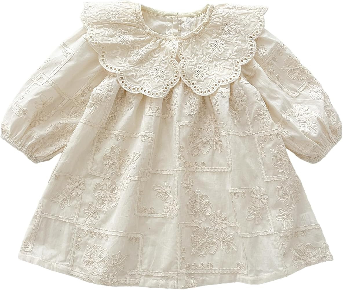 Spring - Summer Baby Toddler Long - Sleeve Princess Dress with Exquisite Lace Collar and Embroide... | Amazon (US)