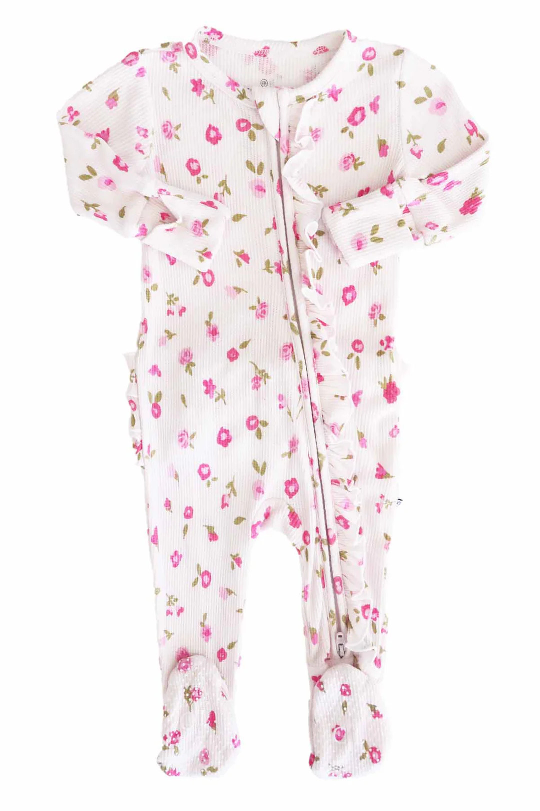 Penny's Posies Bamboo Waffle Ruffle Zipper Footie | Caden Lane