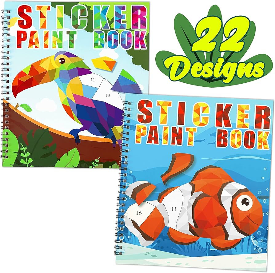 2PCS Sticker Books for Kids Ages 4-8 Animal Rainbow Themed Designs Party Gift Create 22 Pictures | Amazon (US)