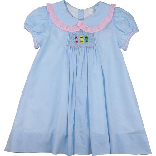 Blue And Pink Smocked Crayon Dress | Cecil and Lou