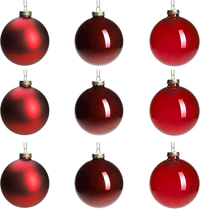 DN DECONATION Deep Red Glass Christmas Ball Ornaments, 3.15” Hanging Christmas Baubles for Xmas... | Amazon (US)