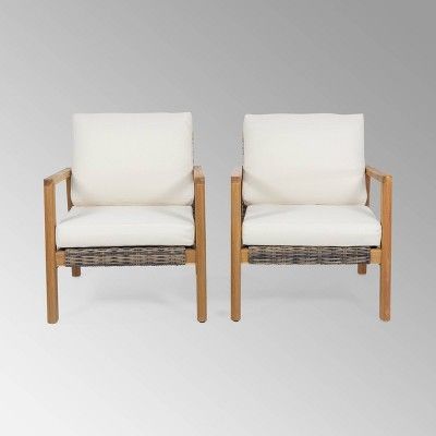 Nova 2pk Acacia Wood Club Chairs - Teak/Gray/Beige - Christopher Knight Home | Target
