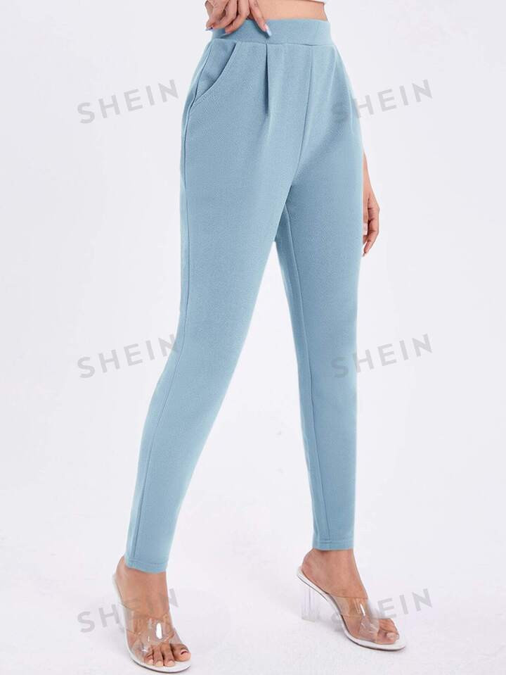 SHEIN Essnce Solid Slant Pocket Skinny Pants | SHEIN