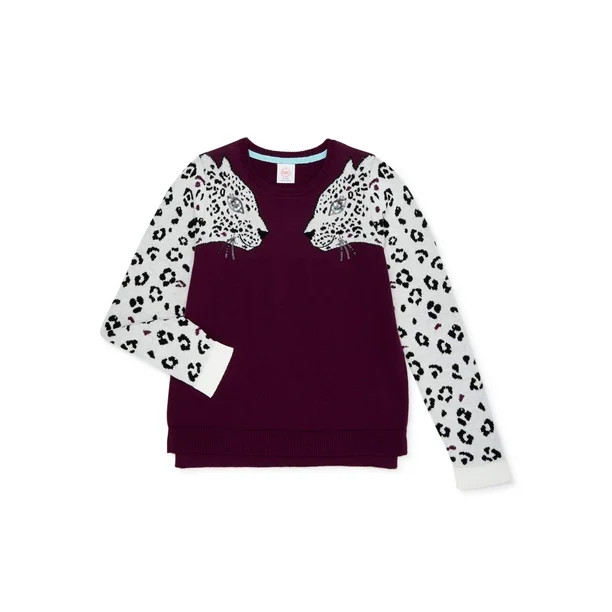 Wonder Nation Girls Embellished Pullover Sweater, Sizes 4-18 & Plus | Walmart (US)