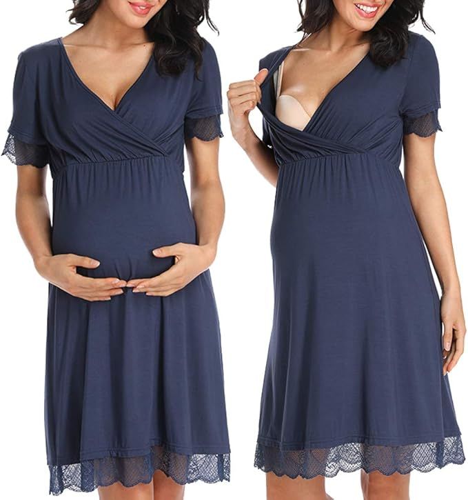 Ritera Women's Maternity Nursing Nightgown Dresses Soft Pregnancy for Breastfeeding Sleepwear Nig... | Amazon (US)