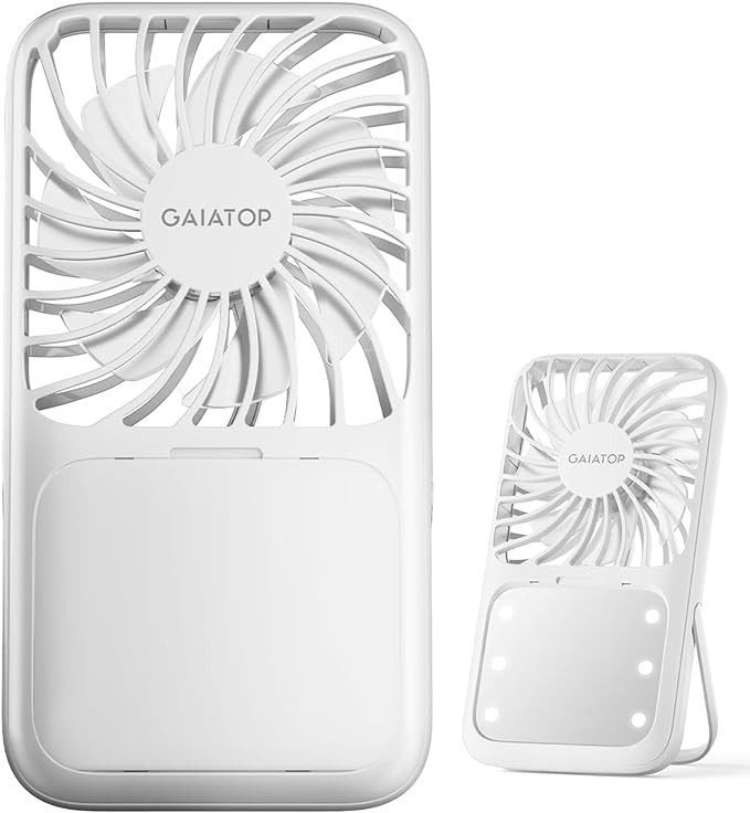 Gaiatop Portable Handheld Fan, Folding Stand for Desktop, 3 Speed LED Makeup Mirror with Light, R... | Amazon (US)