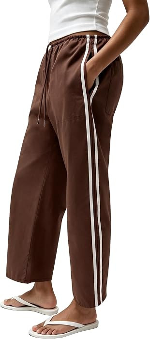 Xaspee Womens Cropped Striped Track Pants Wide Leg Drawstring Waist | Amazon (US)