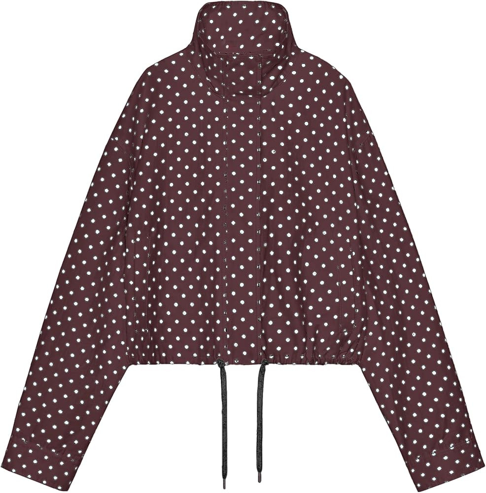 Songling Women Polka Dot Jacket Zip Up Lightweight Cropped Bomber Coat | Amazon (US)