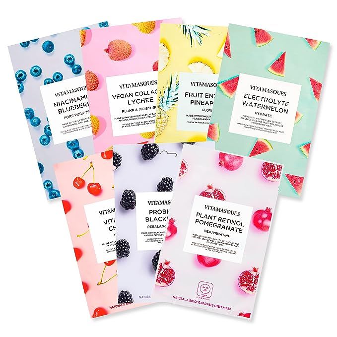 Vitamasques Face Masks Skincare Sheet Kit, 7-Pack - Juicy Collection of Triple-Layer Sheet Facial... | Amazon (US)