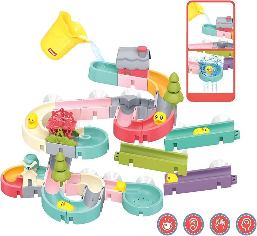 62 PCS Duck Slide Bath Toys,DIY Building Kit for Ages 5-7,Bathtub Bath Toys for Kids Ages 3-5,Bir... | Amazon (US)