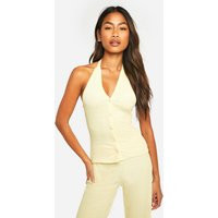 Womens Textured Button Front Halter Top - Yellow - 12 | boohoo (US & Canada)