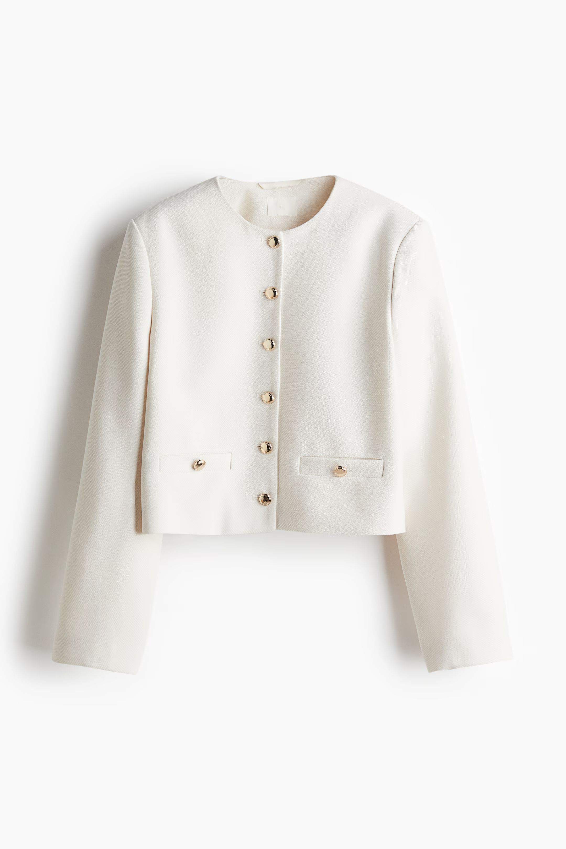 Short Jacket - Round Neck - Long sleeve - Cream - Ladies | H&M US | H&M (US + CA)