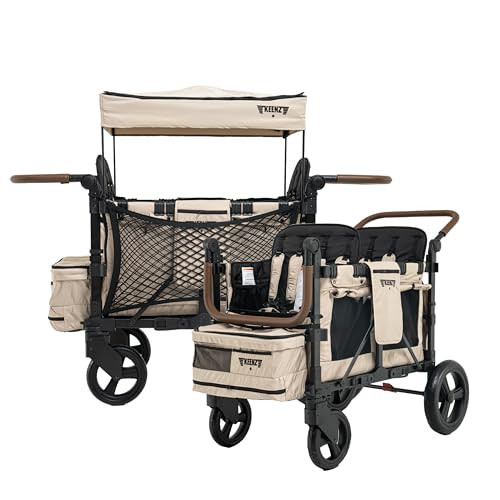 Keenz XC+ EVO- Luxury 4 Passenger Stroller Wagon for Kids | Foldable 4 Passenger Quad Seater with Adjustable Canopy | Mocha | Amazon (US)